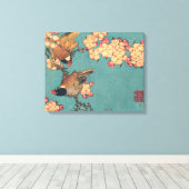 Toile Oiseaux Fleurs Hokusai Art Japonais (Insitu (Plancher de Bois))