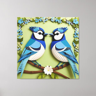 Toile Oiseaux Geai Bleu en Papier Artisanal