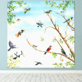 Toile Oiseaux perchés et volants à travers les arbres (Insitu (Plancher de Bois))