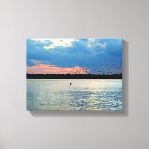 Toile Oiseaux qui migrent au coucher du soleil