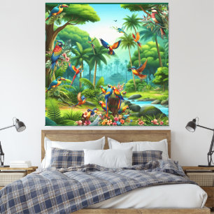 Toile Oiseaux tropicaux colorés parmi un Plante vif et l