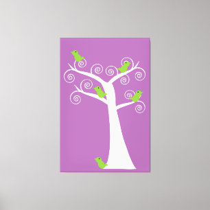 Toile Oiseaux verts dans un arbre tourbillonnant fantais