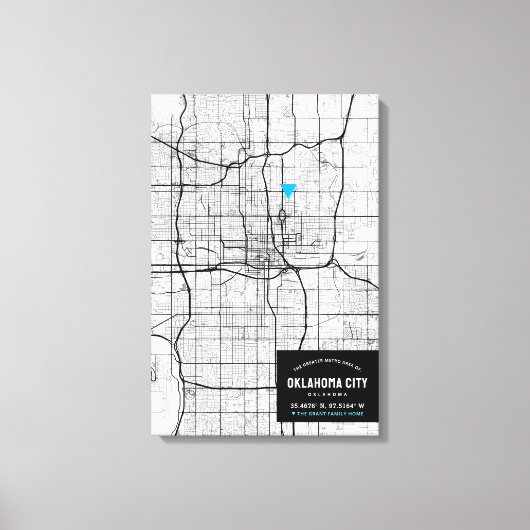 Toile Oklahoma City Map + Marquer Votre Emplacement (Recto)