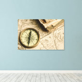 Toile Old compass over Ancient Map (Insitu (Plancher de Bois))
