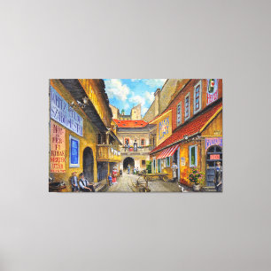 Toile Old Village Town Carré Wall Art