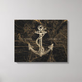 Toile Old World Nautical Ancre Ajouter un nom Noir (Recto)