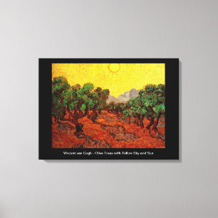 Toile Oliviers avec ciel et soleil jaunes, van Gogh