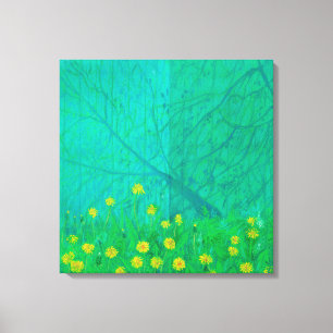 Toile Ombres d'arbre & Dandelions, Peinture de fleurs d'