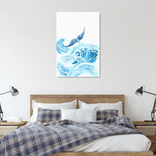 Toile Ondes d'eau éclaboussant avec queue de baleine ble (Insitu(Chambre))