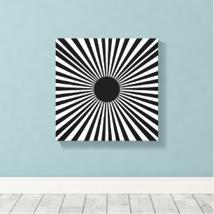 Toile Op Art Sunburst - Poster Abstrait noir et blanc