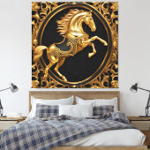 Toile Or cheval or et cadre ornemental noir (Insitu(Chambre))
