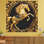 Toile Or cheval or et cadre ornemental noir (Insitu(Salon))