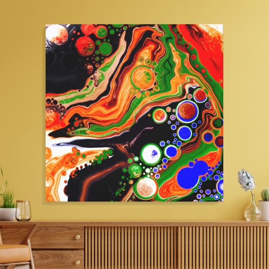 Toile Orange, Bleu, Black Digital Fluid Art (Insitu(Salon))