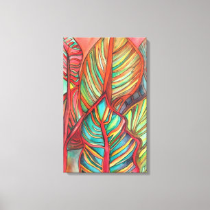 Toile Orange Canna feuille aquarelle art original