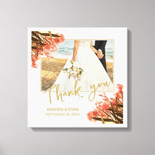 Toile Orange Oleander Fleurs Merci photo Mariage (Recto)