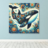 Toile Orca Killer Whale Floral Whimsical Plage nautique (Insitu (Plancher de Bois))