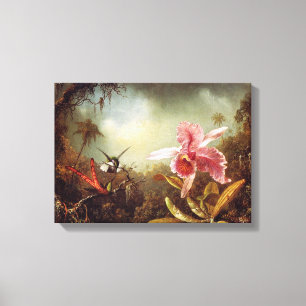 Toile Orchidée avec deux colibris