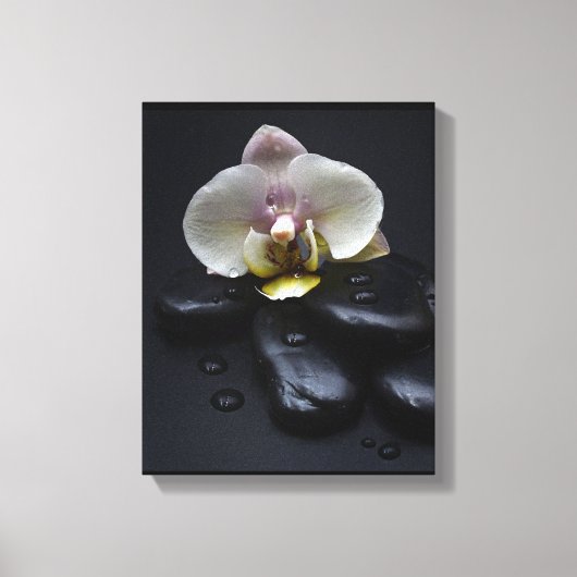 Toile Orchidée Blanche Sur Pierres Noires (Recto)