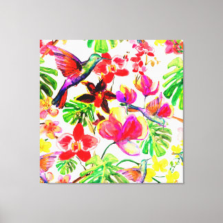 Toile Orchidée De Fleurs Tropicales Et Oiseaux Humming