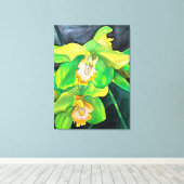 Toile Orchidée fleurs vert et jaune art (Insitu (Plancher de Bois))