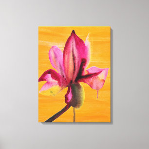 Toile Orchidée violette aquarelle sur pop orange