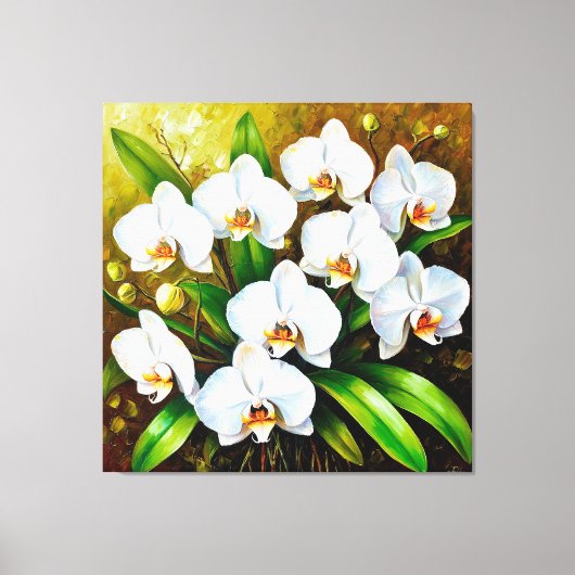 Toile Orchidées blanches avec feuilles vertes (Recto)