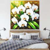 Toile Orchidées blanches avec feuilles vertes (Insitu(Chambre))