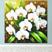 Toile Orchidées blanches avec feuilles vertes (Insitu (Plancher de Bois))
