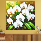 Toile Orchidées blanches avec feuilles vertes (Insitu(Salon))