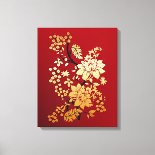 Toile Oriental Golden Flowers