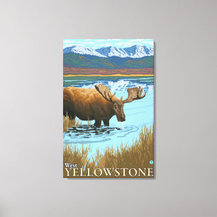 Toile Orignaux buvant au lac - Yellowstone occidental,