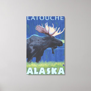 Toile Orignaux la nuit - Latouche, Alaska