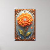Toile Ornate Orange Flower Artwork in Gold Frame (Recto)