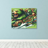 Toile Ours Animés conduisant une voiture verte dans une (Insitu (Plancher de Bois))