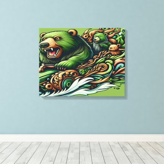 Toile Ours Animés conduisant une voiture verte dans une  (Insitu (Plancher de Bois))