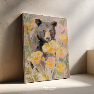 Toile Ours de Californie avec Pavots & Fleurs Sauvages A