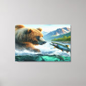Toile Ours grizzlis avec saumon à truite arc-en-ciel (Recto)