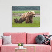 Toile Ours grizzly mère avec deux oursons (Insitu(Salon))
