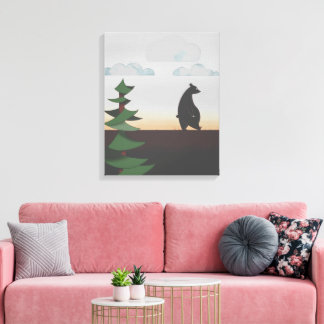 Toile Ours marchant au coucher du soleil