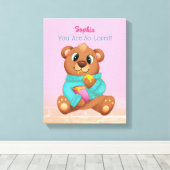 Toile Ours mignon mangeant du miel, nom de l'enfant/mess (Insitu (Plancher de Bois))