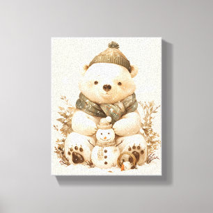 Toile Ours polaire mignon avec décoration de crèche sur