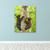 Toile Oursons noirs grimpant à un arbre (Insitu (Plancher de Bois))