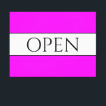 Toile OUVERT Sportif Amusant Lumineux Tropical Rose Blan<br><div class="desc">Ce design amusant et nostalgique présente du texte OUVERT à l'intérieur d'une large bande blanche centrale surmontée de rayures noires contre une large bande arrière - plan tropicale rose vif. Le texte peut être personnalisé.</div>