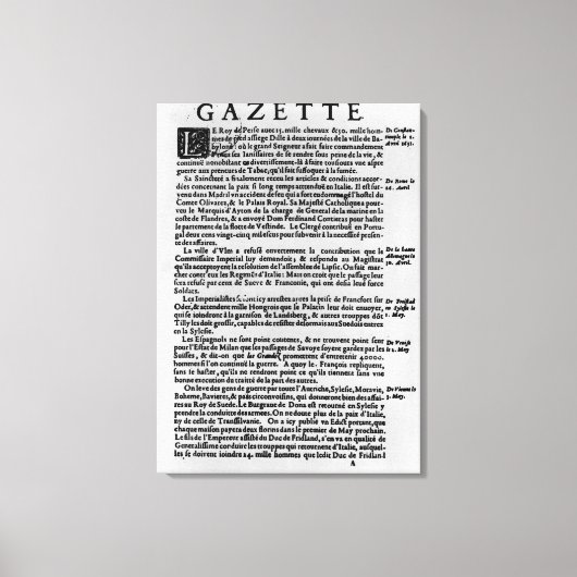 Toile Page du texte de 'La Gazette' (Recto)