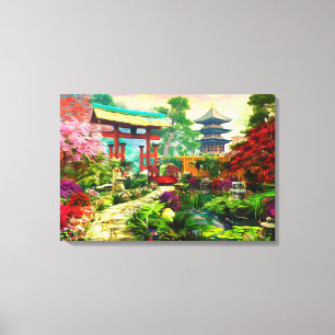 Toile Pagoda japonaise Sakura de jardin et cascade