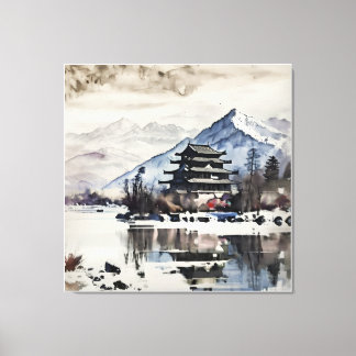 Toile Pagode sereine de la montagne (Hiver) 