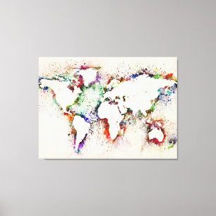 Toile Paint Splashes Texte Carte du monde