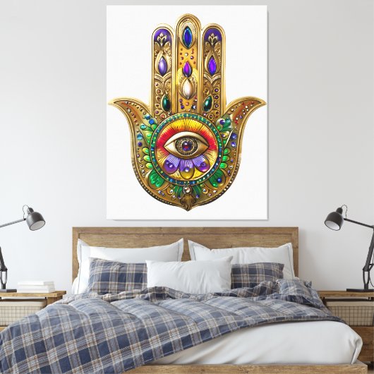 Toile Painted Gold Hamsa Amethyst Ruby Third Eye (Insitu(Chambre))
