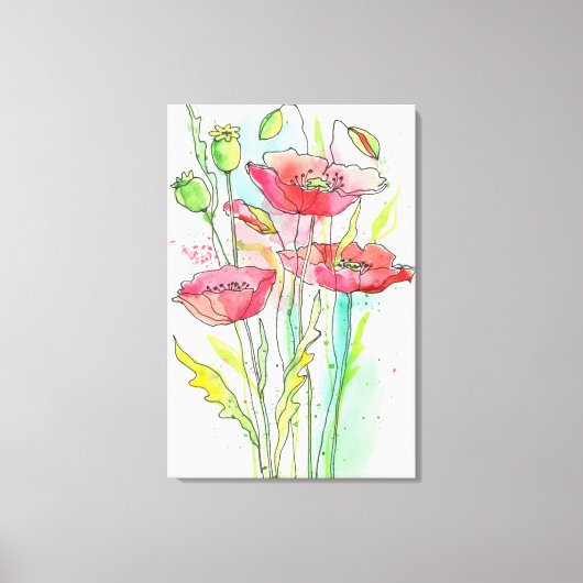 Toile Painted watercolor poppies (Recto)
