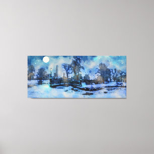 Toile Painting of winter night in city park